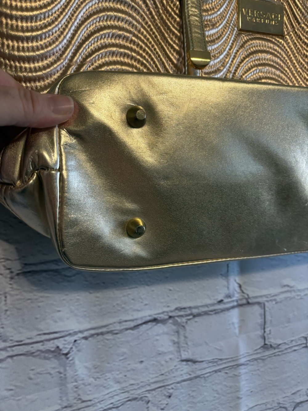 Versace Parfums Shimmery Gold Wave-Texture Tote Bag - Picture 6 of 13
